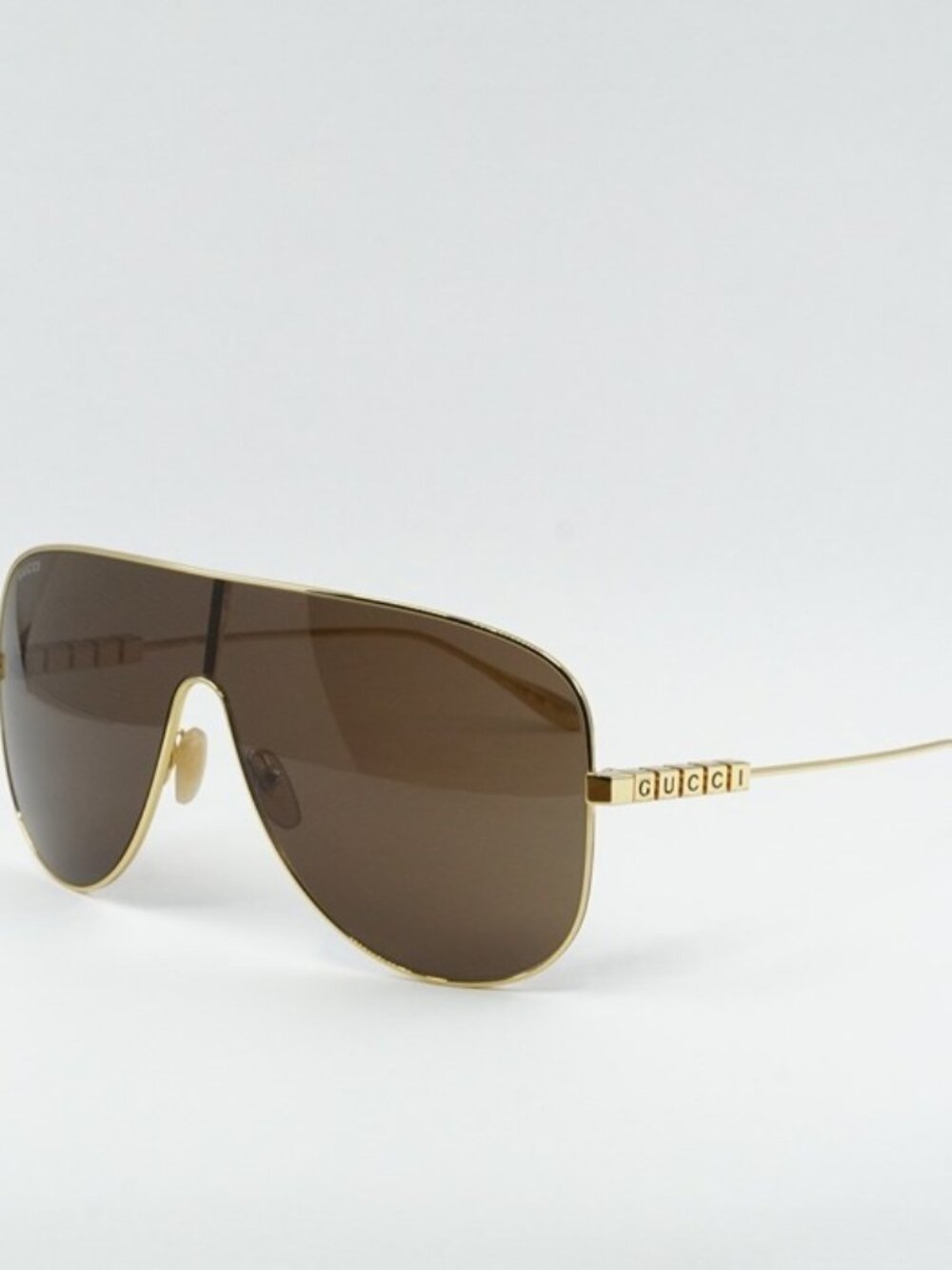 Gucci GG1436S 002 Sunglasses Gold Shield Frame, Brown Lenses - Picture 1 of 12